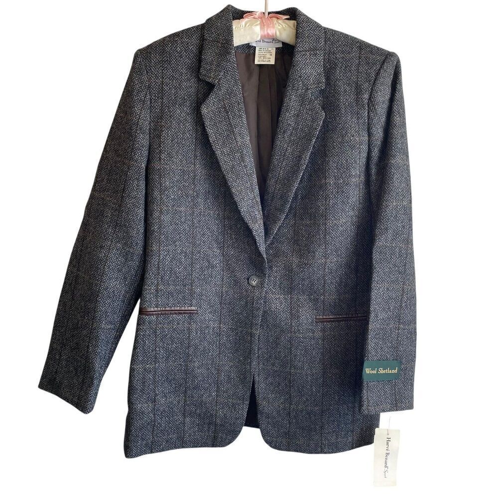 Harve Benard Blazer Womens 10 Herringbone Wool Shetland Sport Jacket Classic